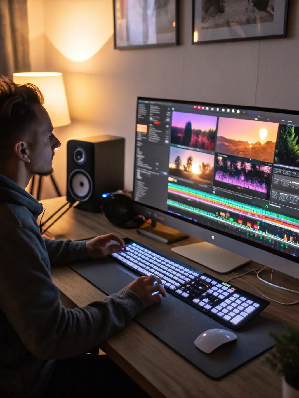 A scene from a digital audio-visual workshop, where participants are learning to create and edit music videos and audio recordings.